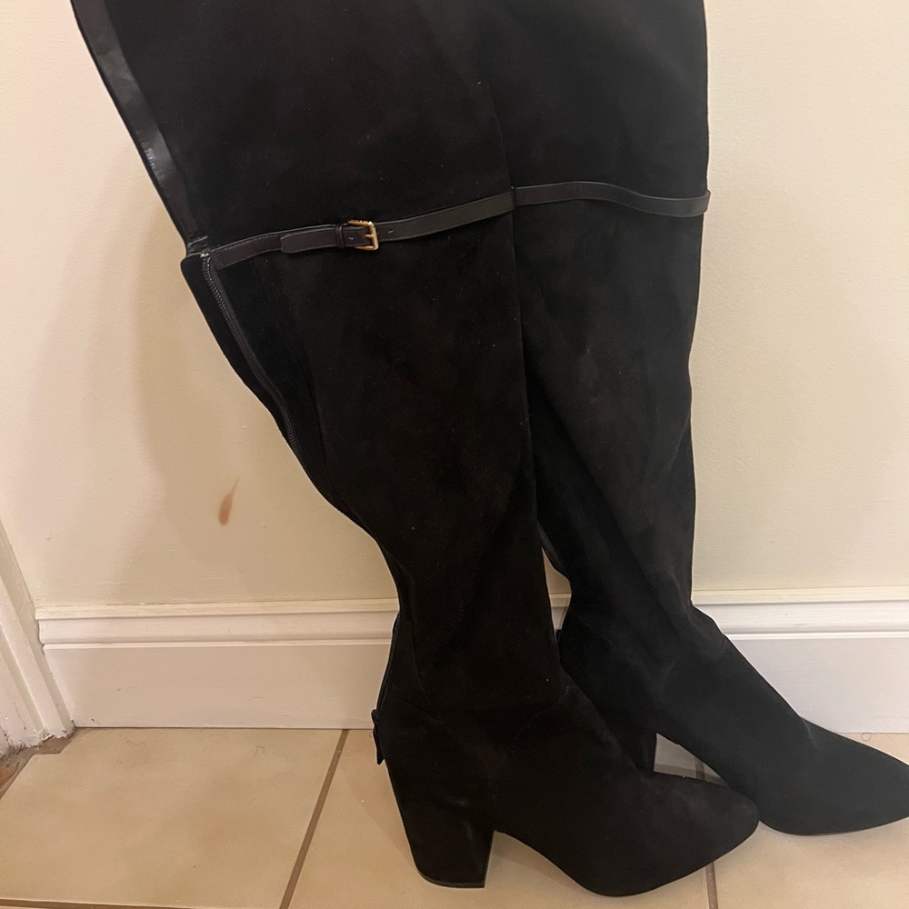 Black Suede Knee-High Boots